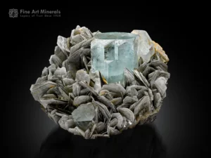 Pale blue aquamarine crystal with flat termination on muscovite matrix from Nagar Valley, Gilgit-Baltistan, Pakistan.