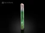 Doubly terminated tourmaline crystal displaying superb green and pink colors with pointed terminations.