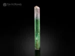 Doubly terminated tourmaline crystal displaying superb green and pink colors with pointed terminations.