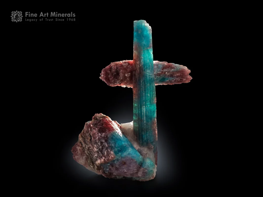 Neon blue cuprian Paraiba tourmaline crystal on quartz matrix with vibrant color and attractive crystal growth.