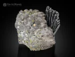 Fan-shaped epidote crystal cluster with superb luster on columbite matrix.