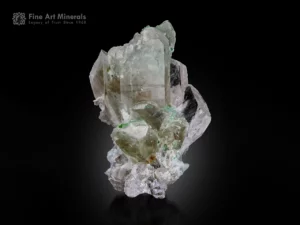 Gemmy transparent morganite crystals with quartz, green tourmaline, and albite from Afghanistan.