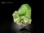 Bright green Peridot crystal associated with black Magnetite crystal.