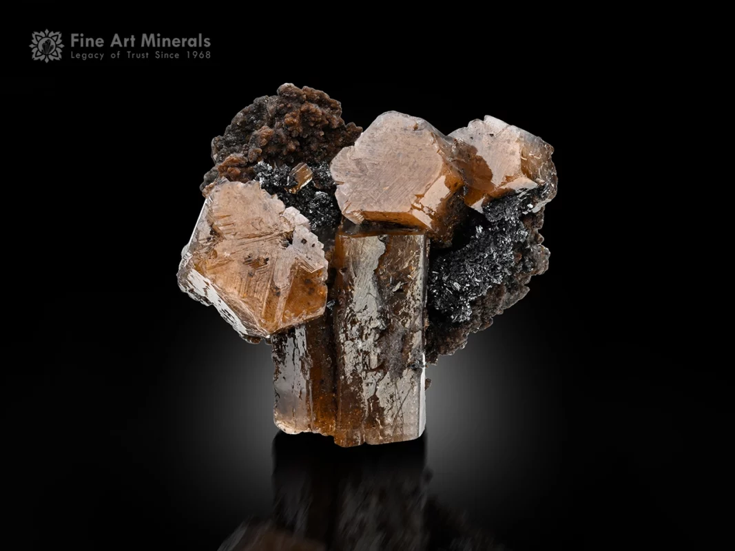 Pyromorphite crystals on matrix from Germany with sharp crystal form and excellent luster.