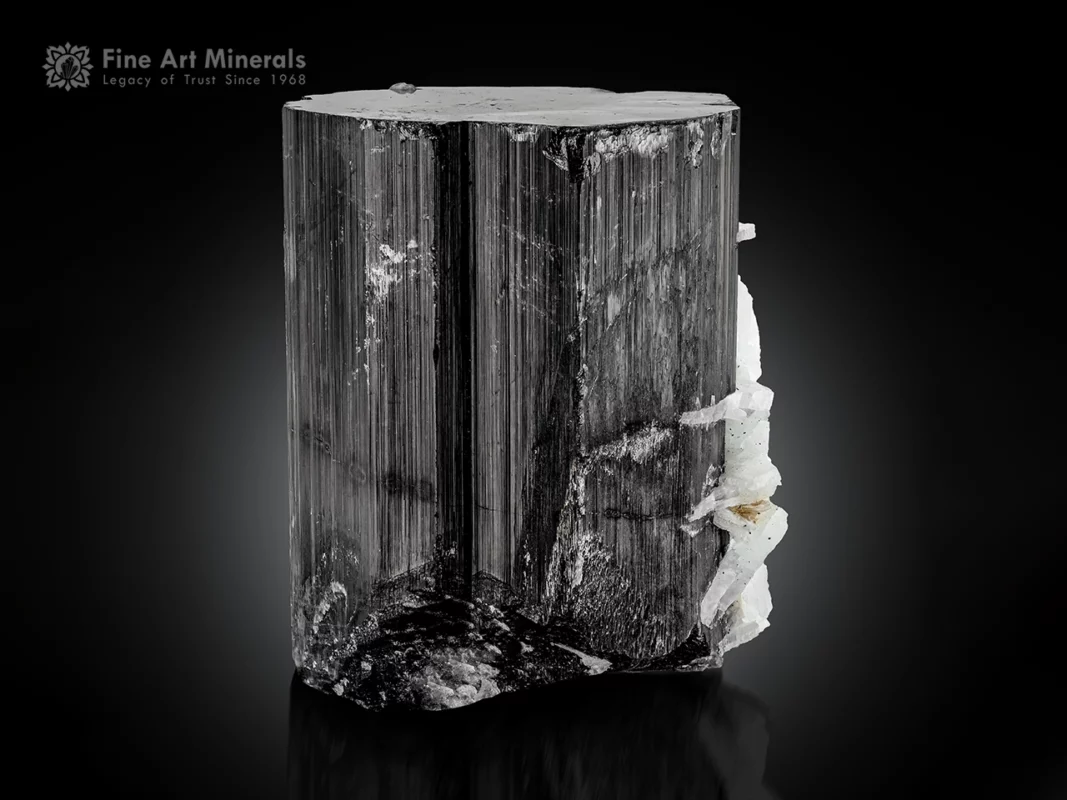 Black schorl tourmaline crystal with white cleavelandite from Afghanistan.