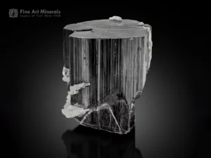 Black schorl tourmaline crystal with white cleavelandite from Pakistan.
