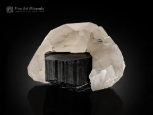 Black schorl tourmaline crystal with smoky quartz crystals displaying excellent contrast