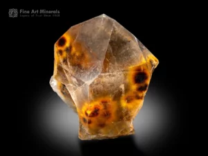 Rare Sunflower Quartz or Pom Pom Quartz crystal from Brazil with golden radiating bassanite inclusions inside transparent quartz.