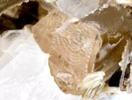 Lustrous Tantalite-(Mn) crystal associated with Quartz, Topaz, Albite, and Muscovite.