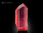 Gem-quality vayrynenite crystal with raspberry-red color and sharp termination from Shengus, Gilgit-Baltistan, Pakistan.