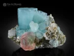 Gem-quality blue Aquamarine crystals with Fluorite and Muscovite from Chumar Bakhoor, Pakistan.