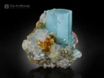 Gem-quality blue Aquamarine crystals with Fluorite and Muscovite from Chumar Bakhoor, Pakistan.