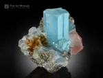 Gem-quality blue Aquamarine crystals with Fluorite and Muscovite from Chumar Bakhoor, Pakistan.