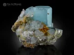 Gem-quality blue Aquamarine crystals with Fluorite and Muscovite from Chumar Bakhoor, Pakistan.