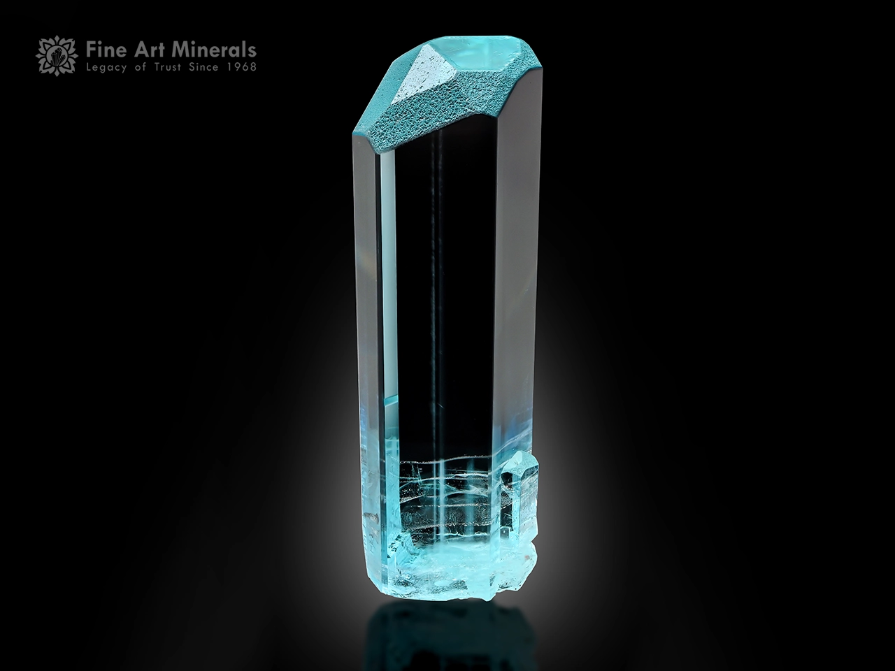 Gem-quality Aquamarine crystal from Goand Mine with icy-blue color, excellent transparency, and sharp natural termination.